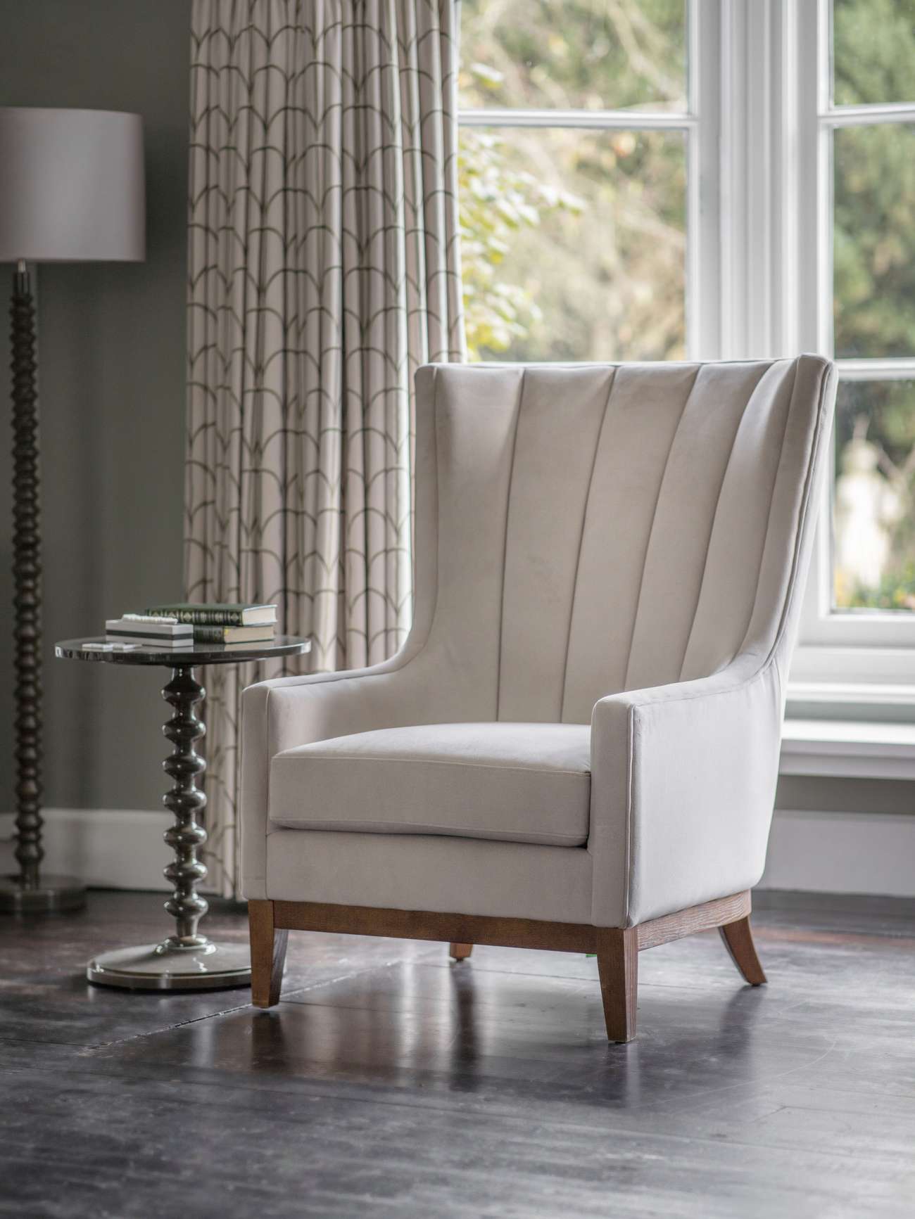 Rothbury Soft Taupe Ribbed Upholstered Wingback Armchair